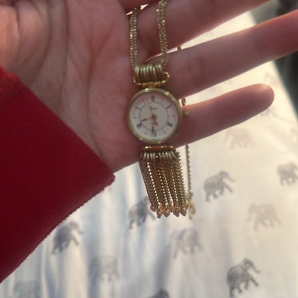 Elegant Gold Pendant Necklace with Watch